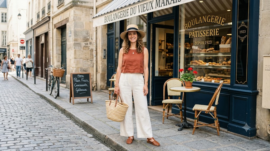 Terracotta Crop Top & Fluid Wide-Leg Linen Trousers